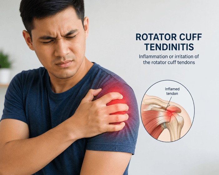 Physiotherapist treating a patient's shoulder for rotator cuff tendinitis